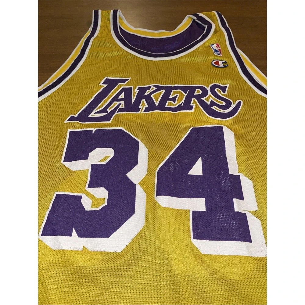 VTG Champion 34‎ Shaquille O'Neil Reversible La Lakers Basketball Jersey Sz. 48